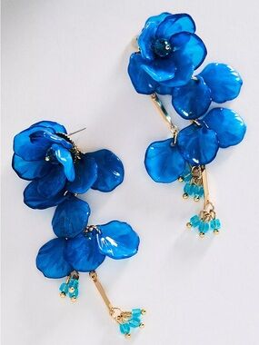 NWT Anthropologie Floral Drop Earrings in Dark Turquoise Statement Earrings